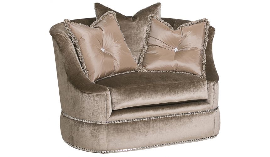 CHAIRS - Leather, Upholstered, Accent Platinum slipper chair with ottoman