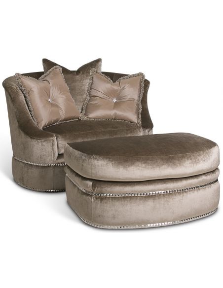 Platinum slipper chair with ottoman