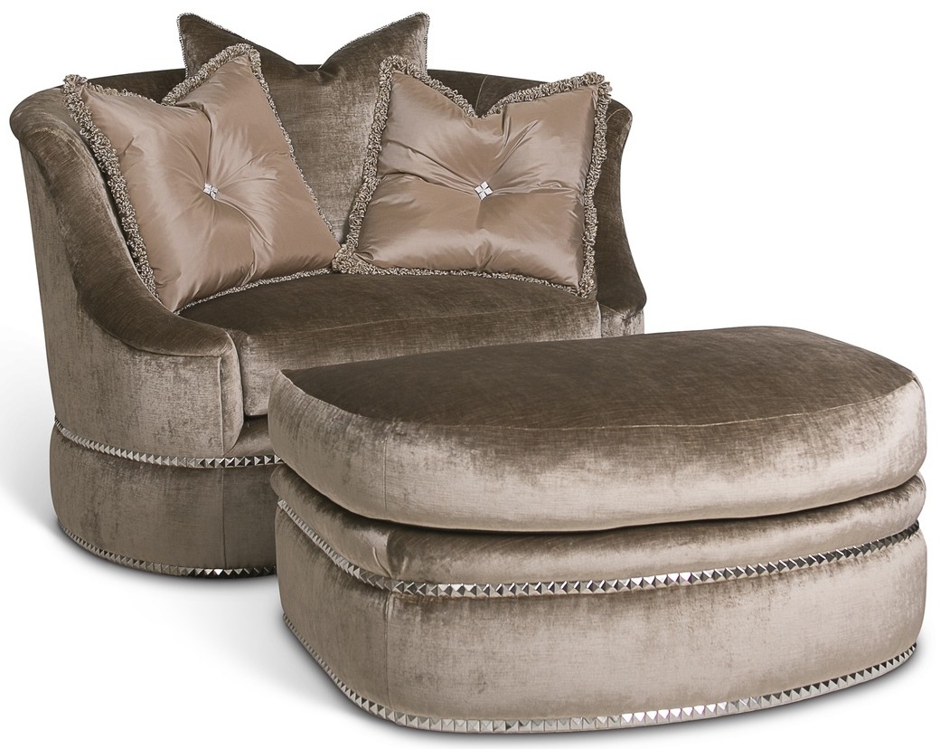 CHAIRS - Leather, Upholstered, Accent Platinum slipper chair with ottoman