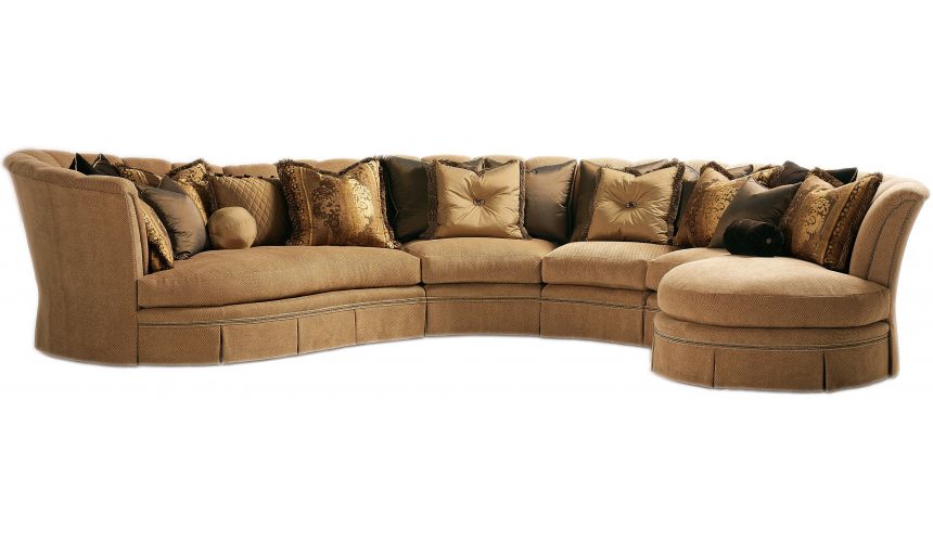 Sectional with curved lines and coordinating accent pillows