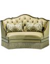 SETTEES, CHAISE, BENCHES Leather settee with wood trim and chic fringed skirt