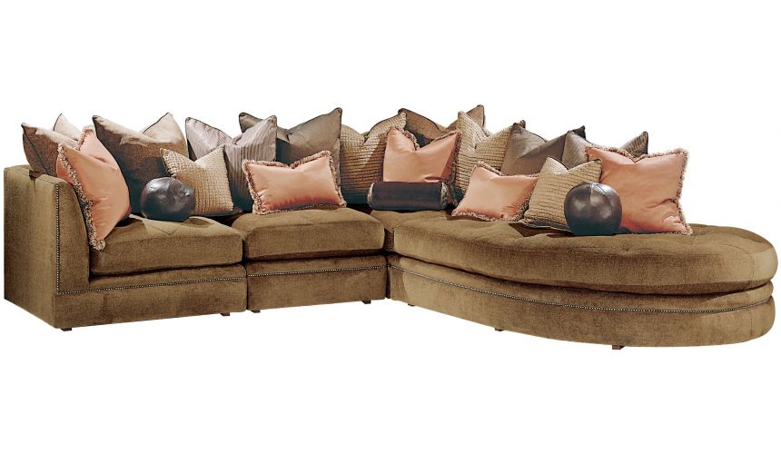 SECTIONALS - Leather & High End Upholstered Furniture Sectional with luxurious soft fabric and nail head trim