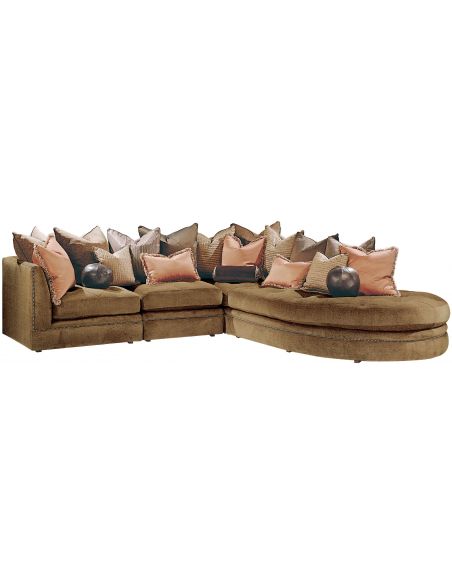 Sectional with luxurious soft fabric and nail head trim
