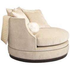 SETTEES, CHAISE, BENCHES Ivory rounded barrel style chair with nailhead trim 2