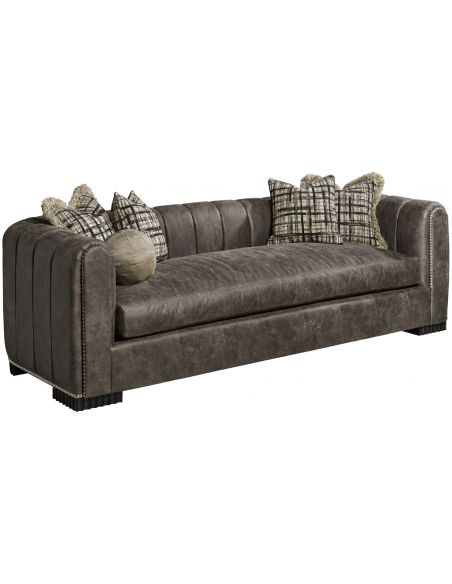 Modern sofa style covered in luxurious grey leather 