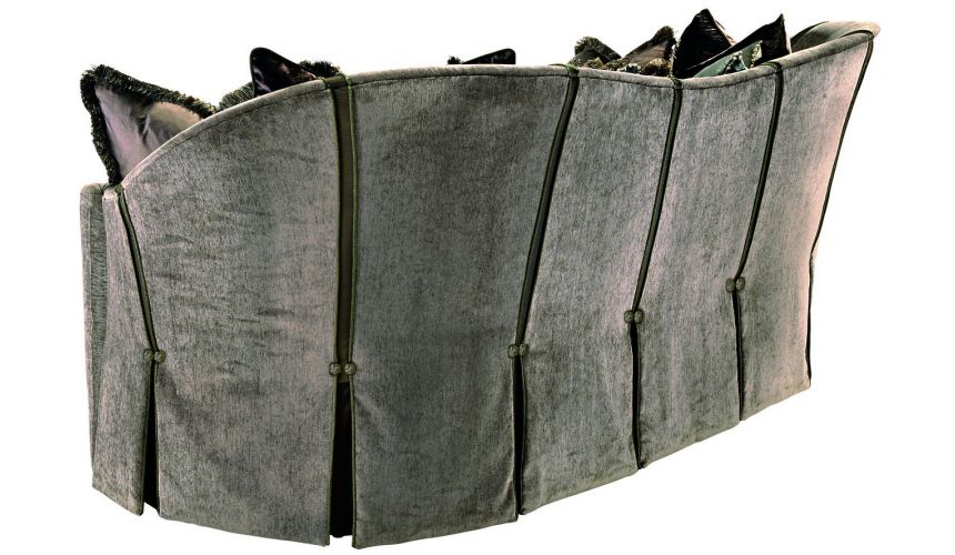 SOFA, COUCH & LOVESEAT Dove grey sofa with elegant curved back and intricate trim