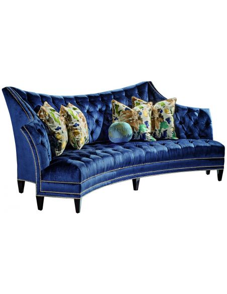 Contemporary style blue tufted sofa