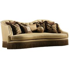 SOFA, COUCH & LOVESEAT Bisque colored sofa with beautiful curved lines and fringed skirt