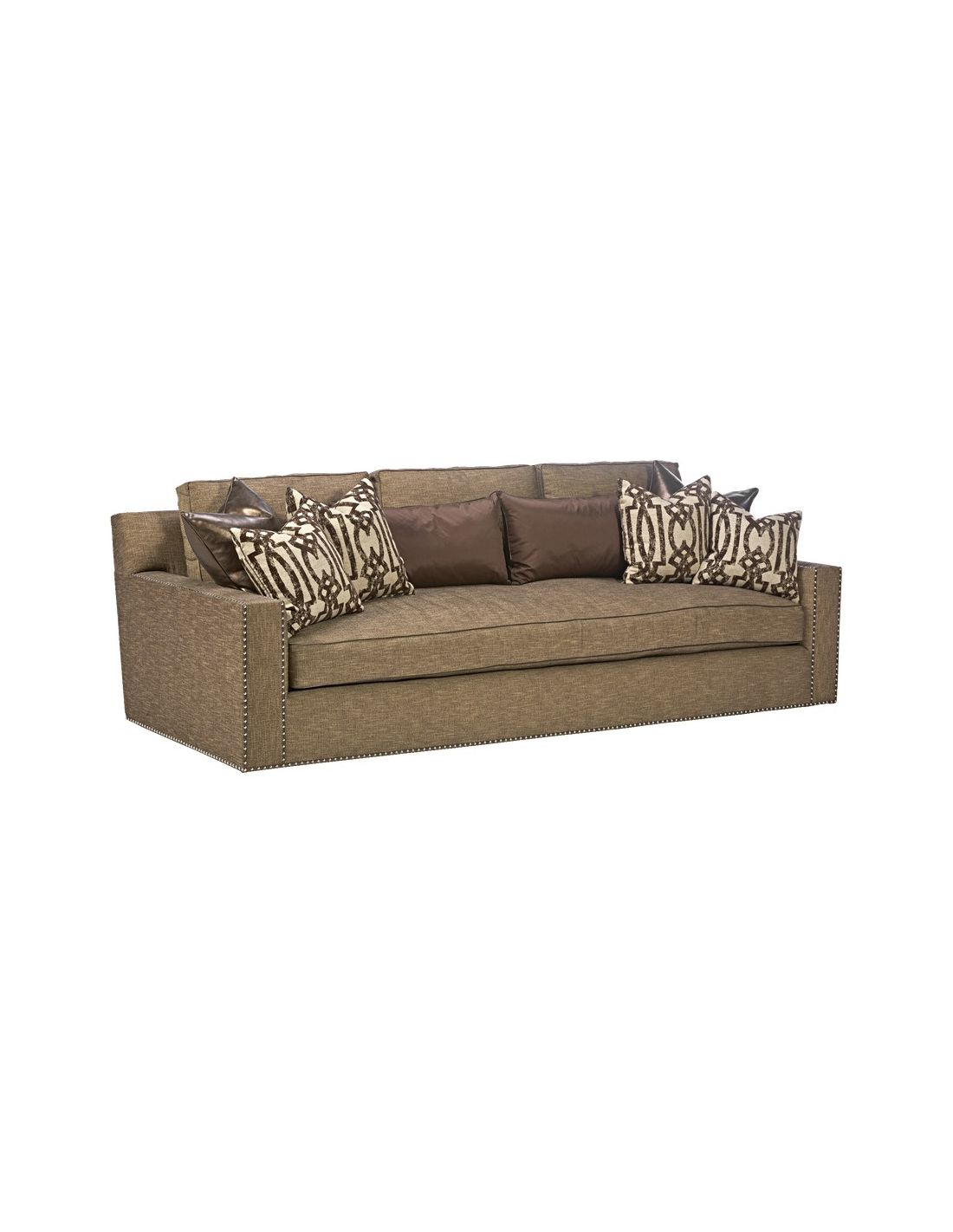 Sleek Steal Grey Sofa With Chic Nailhead Trim   Sleek Steal Grey Sofa With Chic Nailhead Trim 