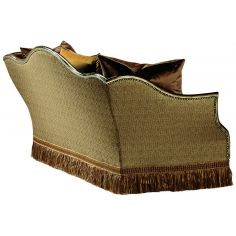 SOFA, COUCH & LOVESEAT Sofa covered in warm earth toned fabrics with hand carved wooden accents 2