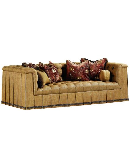 Sofa with unique tufted seats and intricate pleats