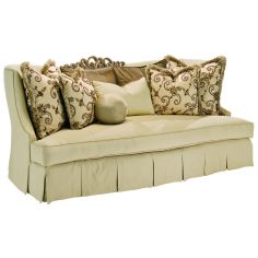 SOFA, COUCH & LOVESEAT Sofa in a lux cream fabric with hand carved wooden details
