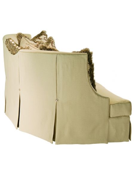 SOFA, COUCH & LOVESEAT Sofa in a lux cream fabric with hand carved wooden details