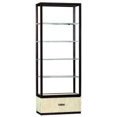 Breakfronts & China Cabinets Display case with glass shelves and inlay detail on the drawer