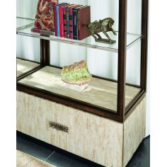 Breakfronts & China Cabinets Display case with glass shelves and inlay detail on the drawer 2
