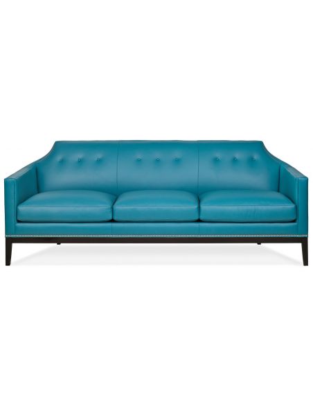 Contemporary peacock blue leather sofa