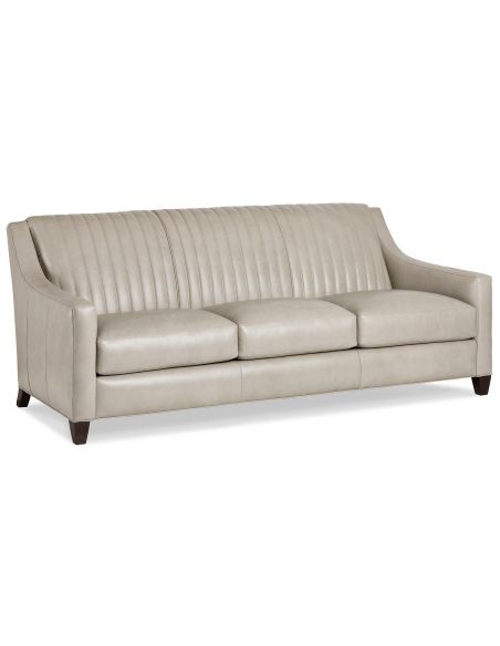 Dove grey leather tufted sofa