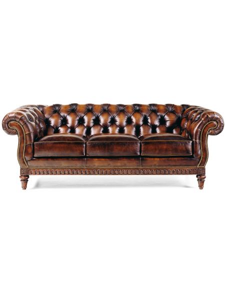 Chocolate leather tufted sofa
