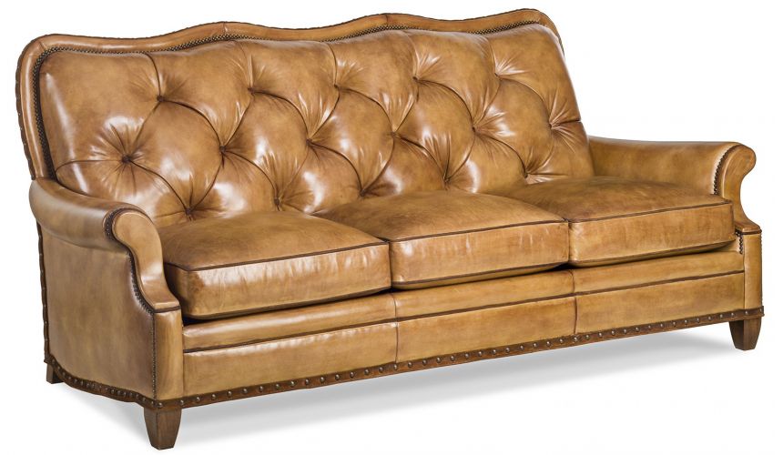 leather sofa brown tufted ellyson