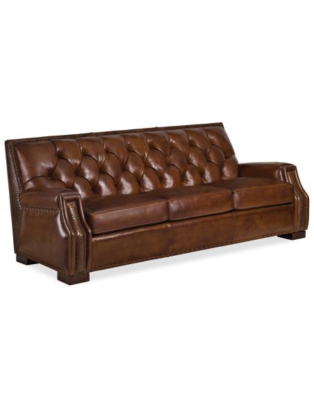 Brown leather embossed sofa