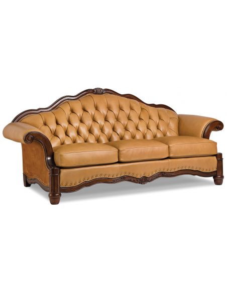 Tufted mocha leather sofa
