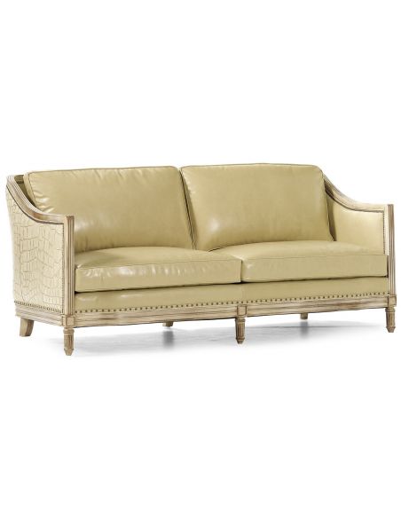 Embossed ivory leather sofa