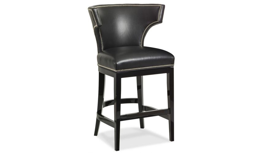 BAR AND COUNTER STOOLS Black leather curved back bar stool