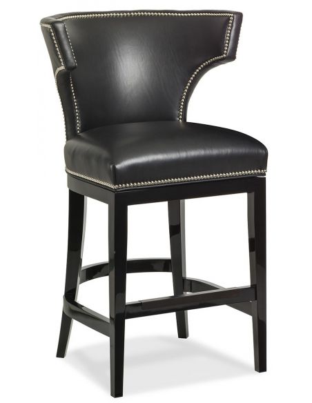 Black leather curved back bar stool