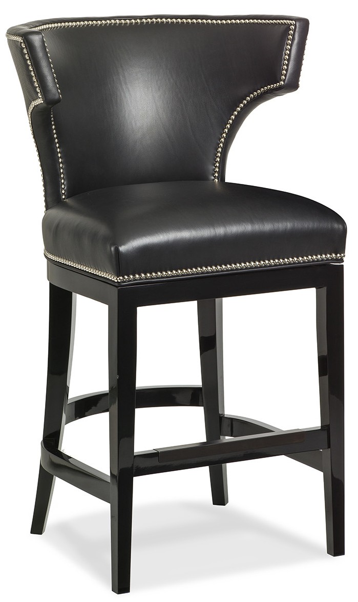 Black Leather Curved Back Bar Stool, Black Leather Counter Stool