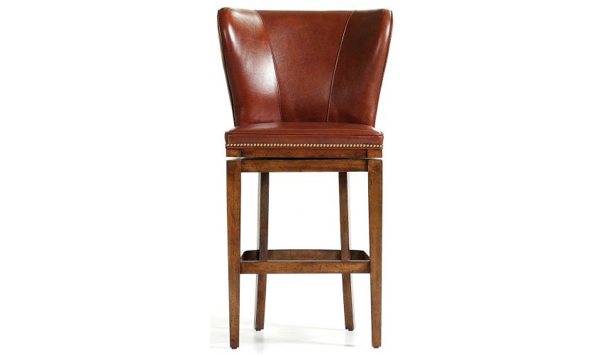 Brown Leather High Back Bar Stool, Brown Leather Bar Stools With Back