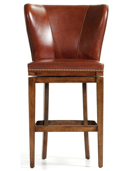 Brown leather high back bar stool