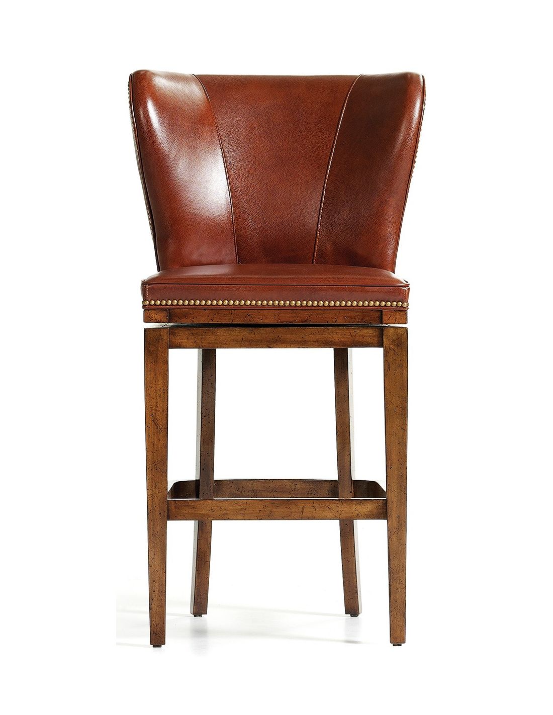 Brown Leather High Back Bar Stool, Leather Counter Stools With Backs