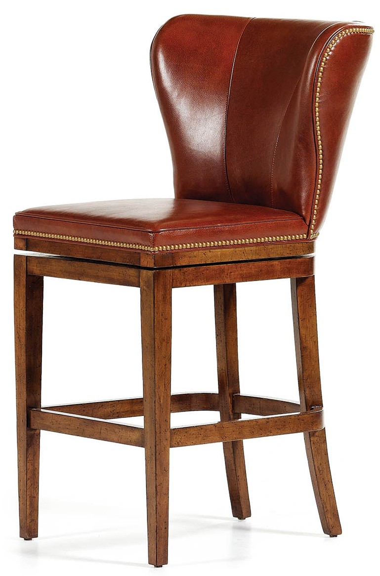 Brown leather high back bar stool