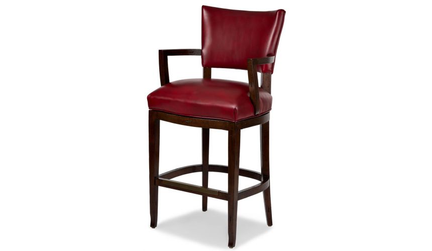 Red Leather Bar Stool With Arms, Real Leather Bar Stools With Backs And Arms