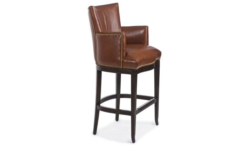 Chocolate Leather Swivel Bar Stool, Tan Leather Bar Stools With Backs And Arms