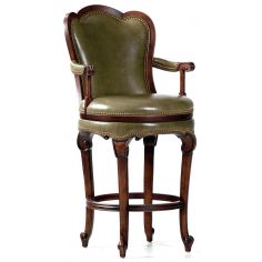 BAR AND COUNTER STOOLS Green leather swivel bar stool