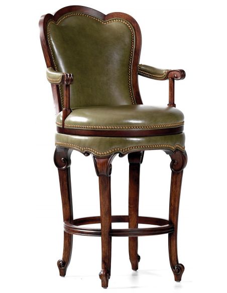 Green leather swivel bar stool