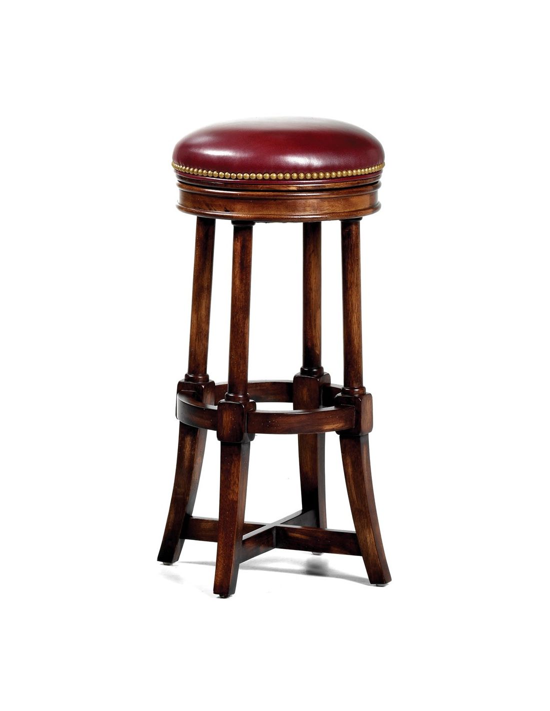 Unique Red Leather Round Bar Stool, Leather Top Bar Stools
