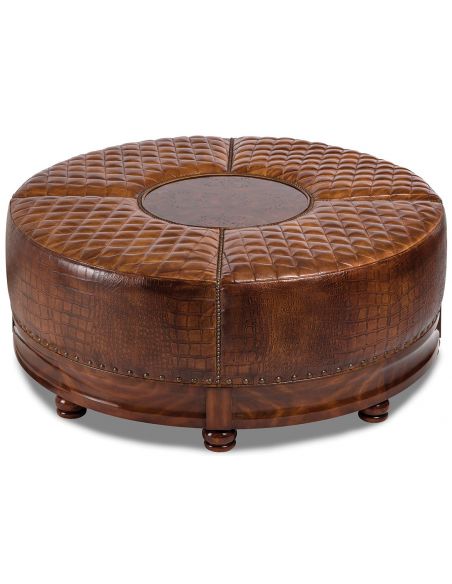 Round leather cocktail ottoman
