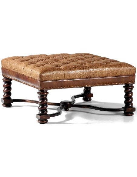 Embossed leather cocktail ottoman