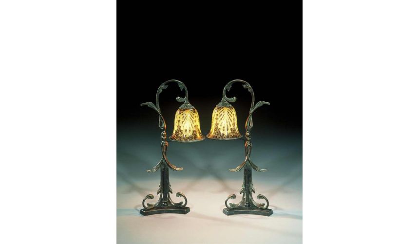 Lighting luxury furniture bronze Art Nouveau floral table lamp