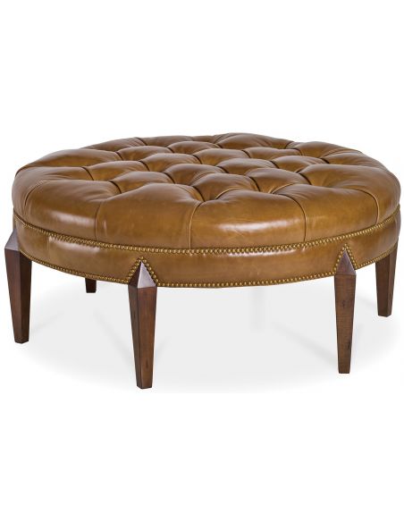 Tufted leather cocktail ottoman