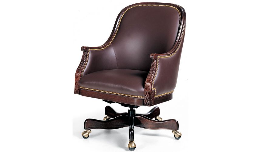 Office Chairs Brown leather low back swivel office chair