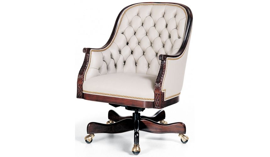 Tufted White Leather Low Back Office Chair, White Leather Reception Chairs