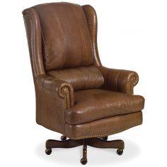 Office Chairs Brown leather wing backed office chair