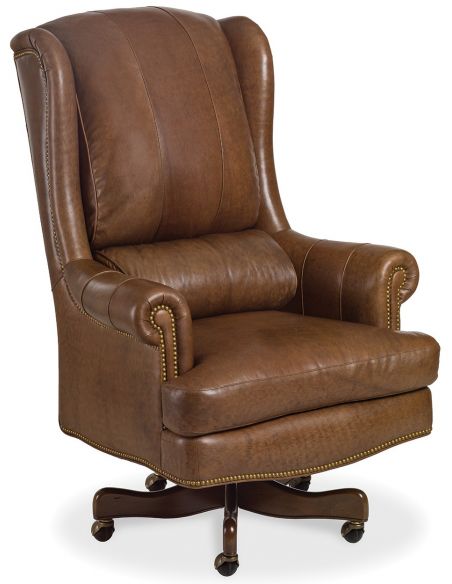 Brown leather wing backed office chair