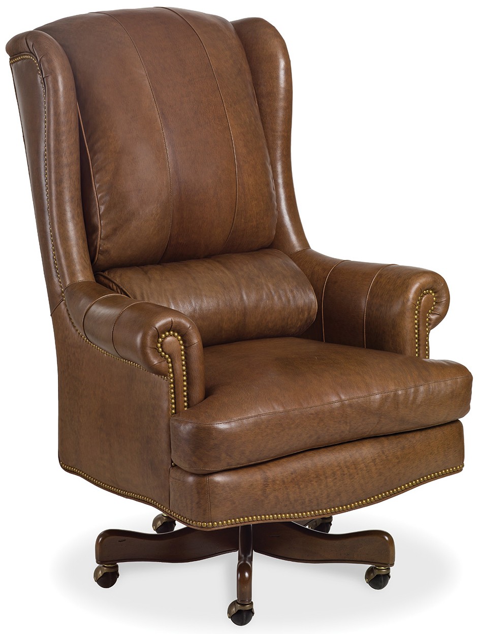 Office Chairs Brown leather wing backed office chair
