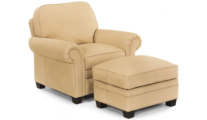 Cream Leather Armchair And Ottoman, Armchairs With Ottoman