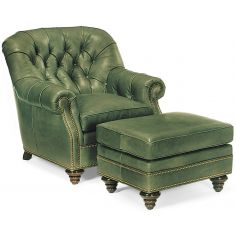 CHAIRS, Leather, Upholstered, Accent Green leather tufted armchair and ottoman