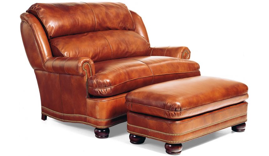 Leather Armchair With Coordinating Ottoman, High Back Leather Chair With Ottoman